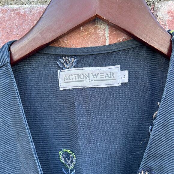 Action Wear Embroidered Flowers Tencel Vest Large Vintage USA - Picture 5 of 6